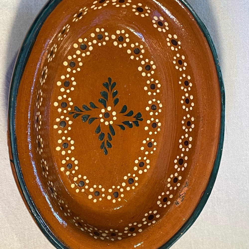 Rustic Oval Ceramic Dish with Dot Pattern
